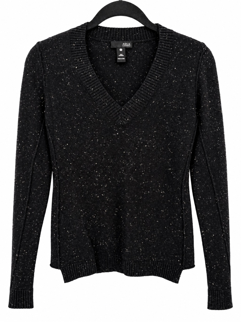 Aqua Black Speckled V-Neck Pullover Sweater